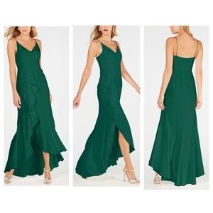 Adrianna Papell emerald green ruffled cascade formal gown dress 10